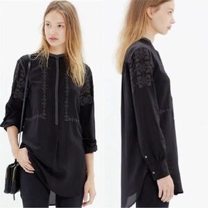 Madewell Embroidered Silk Ballad Tunic Black Women’s Size XS